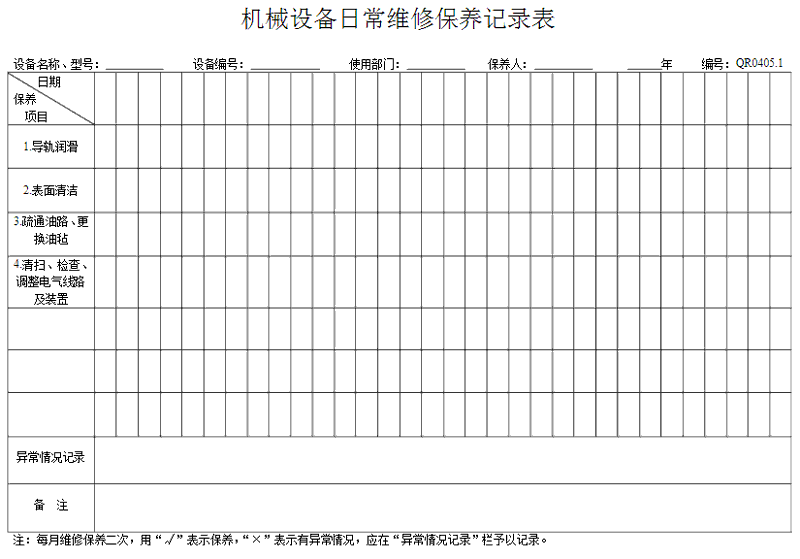 洗衣房設(shè)備怎么做好保養(yǎng)記錄表格？